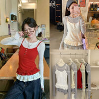 / lemon studio / Set Áo Dây Bèo Voan Dài Tay Nữ Tính 98209#