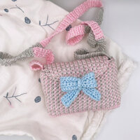 [ Lillie Hồng Xám] Túi đeo chéo túi xách mini handmade đan móc dành cho nữ và trẻ em tặng phụ kiện