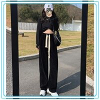 ( Loại 1) Quần ống rộng nữ, Quần nhung tăm nữ Timo có dây rút cạp chun, ống suông dáng dài basic_ SP