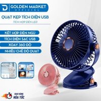( Loại 1)  Quạt Tích Điện Kẹp Bàn Mini Để Bàn Có Đèn Led Pin Trâu Dễ Sử Dụng