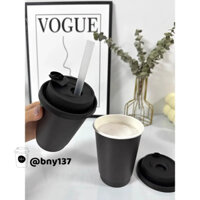[ Lốc 25 ly kèm nắp ] Ly giấy đen mờ + nắp đen