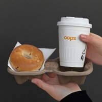 [ Lốc 25 ly + nắp ] Cốc giấy trắng sọc nổi in chữ basic