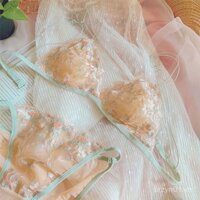 ♥ ♥ Lựa chọn bán chạy ♥ ♥ Bộ áo ngực ren thêu siêu mỏng phong cách Pháp mùa hè sexy thuần khiết không có gọng, cúp tam giác, lưng đẹp, dây đeo mỏng ♥ ♥