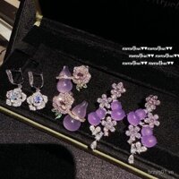 ♥ ♥ Lựa chọn bán chạy ♥ ♥ Bông tai ngọc mã não tím Madagascar, bông tai hình quả dưa hồng, phong cách Trung Quốc mới, bông tai hình quả dưa tím hoa ♥ ♥