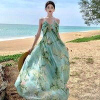 ♥ ♥ Lựa chọn bán chạy ♥ ♥ Đầm dài cổ dây, không tay, màu xanh bạc hà, họa tiết hoa, đầm jumpsuit cổ dây, đầm dài cho kỳ nghỉ xuân hè, đầm bãi biển ♥ ♥