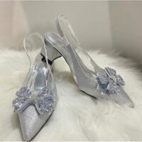 | lùi 1 size | Giầy Cao Gót Kim Sa Mũi Nhọn Gắn Nơ Đá. Giầy Đi Tiệc Dành Cho Chị Em. Gót 5 - 7 Phân Dễ Đi Dễ Phối Đồ