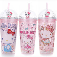 🌸 LY NHỰA KITTY 2 LỚP NHŨ KIM TUYẾN CÓ ĐÈN NHÁY