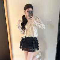 ( Mã 6969 14S ) - chân váy ngắn ren xếp tầng đính nơ from A tôn dáng