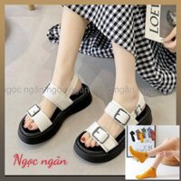 ( MÃ C007 + TẶNG KÈM VỚ ) Giày sandal nữ kiểu đẹp, xăng đan 2 khóa vuông đế PU nhẹ 4cm xinh xắn ( chuẩn đẹp )