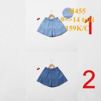 * Mã H455: Quần short jean bé gái Chất jean bò giấy mềm, form ống rộng giả váy, may rã tạo kiểu phối nhấn thêu chữ