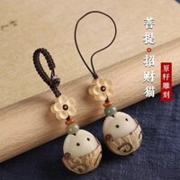 ☆ ★ Mặt dây chuyền hình mèo may mắn khắc từ gốc bồ đề tự nhiên, móc khóa xe tinh tế dễ thương, dây treo điện thoại sáng tạo cho phụ nữ/888