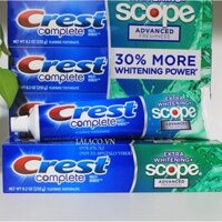 [ mẫu lớn 232g ] Kem đánh răng Crest Complete Extra Whitening + Scope Advanced 232g