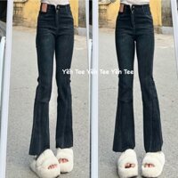 ( Mẫu mới 2025) Quần jeans ống loe xẻ gấu Yến Tee,Quần jeans đi học,quần che khuyết điểm