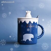 ❈ [Mẫu mới] ◇❉⊙Cup Nữ in Sinh viên Hàn Quốc Cốc sứ dễ thương Net Red Home Cặp đôi quà tặng có nắp đậy thìa
