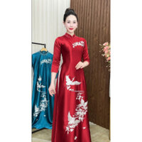 ( mẫu mới ruby ) áo dài bà sui chất lụa ruby cao cấp , thêu lắc tay và đính đá sáng , may sẵn