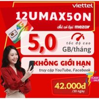 💯 MIỄN PHÍ 1 NĂM 💯 SIM Viettel 4G 12Umax50n Không Giới Hạn Lưu Lượng