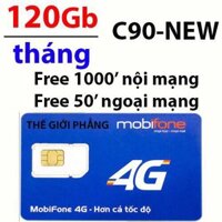 [ MIỂN PHÍ 1 THÁNG] SIM 4G MOBI 10 SỐ GÓI C90N TẶNG 120GB/THANG ( 4GB NGÀY) 1000P NỘI MANG+ 50P NGOẠI MẠNG