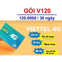 [ Miễn Phí DATA VỚI 120K/1tháng ] - Hàng Chính Hãng Sim 4G VIETTEL V120 Gọi Bao La