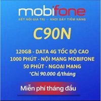 ( miễn phí tháng đầu) SIM MOBIPHONE 90K/THÁNG Tặng 4GB/NGÀY(120GB/Tháng)+ FREE 1 TỶ PHÚT GỌI NỘI MẠNG+ 50PHUT NGOẠI MẠNG