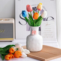 【 💕 Miễn phí vận chuyển khi có hàng 💕】 Ins kem phong cách gốm 💕 Bình hoa tulip nhỏ 💕 Bình mô phỏng 💕 Phòng khách, phòng ngủ 💕 Đồ trang trí cao cấp nhỏ 💕