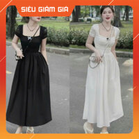 [ Milano Fashion ] Đầm váy nữ thiết kế tay ngắn phối ren đính nơ thân dưới phối tùng lụa xòe