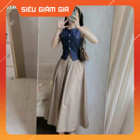 [ Milano Fashion ] Set đồ nữ áo gile jean ba lỗ cài nút phối chân váy tuyết mưa siêu xinh, dễ thương