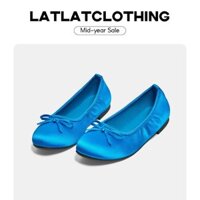 [ MỞ BÁN - SẴN SHIP HOẢ TỐC ] Giày búp bê chất liệu satin mịn, viền chun màu xanh coban trending - latlatclothing