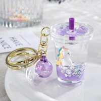 ☆ ★ Móc khóa cốc trà sữa kỳ lân phun dầu, móc khóa xe hơi, mặt dây chuyền túi xách cho các cô gái, móc khóa cát lỏng, trang trí ba lô/888