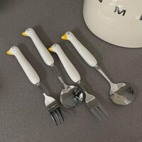 - * Mới * Maruta ins Phong Cách Hoạt Hình Tay Cầm Bằng Gốm Inox Thìa Nĩa Bộ Đồ Ăn Di Động Niche Kết Cấu Nhà Hàng BH032