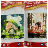 [ MỚI] Tranh thêu kín chipi em bé dễ thương 9ct thêu 4 sợi TX002(75x75cm) JYG003(80x65cm) [ Tranh Hà Đoàn]