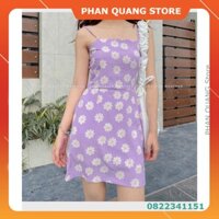 👗 Mới - VÁY HAI DÂY HOA CÚC TÍM - ĐẦM 2 DÂY TIM TÍM HOA CÚC TRẮNG DÁNG NGẮN ULZZANG PQ-Shop