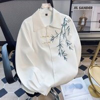 [ MỚI VÊ ] Áo sơ mi Shanghai - Áo sơmi nam nữ thêu Phong Liễu cổ cúc thắt nút phong cách tổng tài chất đẹp Xuân Thu 2025