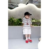 [ MỠ.KIDS ] C258 SET bộ quần áo cổ tròn CỘC KẺ NGANG QUẦN TRẮNG KHUY chất cotton quần kaki hàn xuất dư mềm size 10-27kg