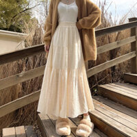 [ MONALIZA ] Chân Váy Dài Chân Váy Xoè Chân Váy Xếp Ly Vải Boi Lỗ Hai Lớp