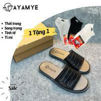 ( Mua 1 tặng 1 ): DÉP DA BÒ NAM BẢN DẬP VÂN CÁ SẤU CAO CẤP AYAMYE