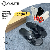 ( Mua 1 tặng 1 ): DÉP DA BÒ NAM QUAI CHÉO CAO CẤP AYAMYE