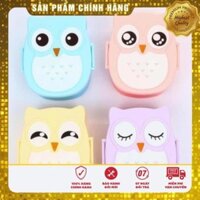 [ MUA 1 TẶNG 1 ] Hộp cơm giữ nhiệt 2 ngăn cú mèo 900ml tặng kèm bộ đũa thìa nhựa lúa mạch