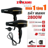 [ Mua 1Tặng 1] Máy sấy tóc Zokami chính hãng có ion âm bảo vệ tóc, sấy nóng lạnh công suất lớn 2800W bảo hành 12 tháng
