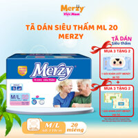 [ mua 3 tặng 2 khăn ướt Merzy ]Tã Dán Người Gìa MerzySize M/L 20 Miếng tã người lớn dưới 65kg