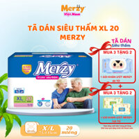 [ mua 3 tặng 2 khăn ướt Merzy]Tã Dán Người Lớn Merzy Cao Cấp Siêu Thấm Khô Thoáng Size XL 20 Miêng