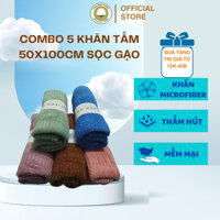 ( Mua 5 khăn tắm Tặng 5 khăn lau bếp) COMBO 5 khăn tắm 50x100cm lông cừu Sọc  gạo THAI BINH TOWEL Siêu Mềm Siêu Thấm Hút