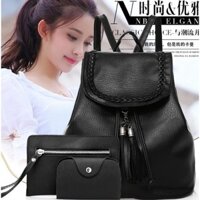 ( MUA BALO TẶNG TAI NGHE) Com bo 3 sản phẩm ba lô cá tính kèm túi nhỏ + ví