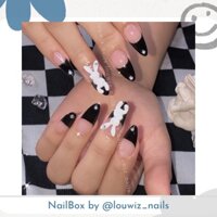 [ NailBox ] Nền Trong Fen Đen Cao + Charm Thỏ Trắng + Đá Nhỏ