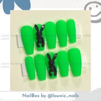 [ NailBox ] Xanh Lá Neon + Charm Thỏ Đen ( Nổi Bật / Đơn Giản )