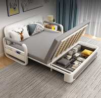 [ Nệm Cao Su Non - Giá Rẻ] Sofa Giường DAKITA DKB-918C - Xám Có Hộc Tủ Vải