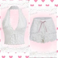 ( NÊN MUA LÙI 1 SIZE SO VỚI THƯỜNG MẶC - ORDER SHEIN ) MALI SET - Có tách lẻ Áo croptop quần tầng vải ren cá tính Y2K