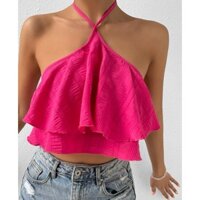 ( NÊN MUA LÙI 1 SIZE SO VỚI THƯỜNG MẶC - ORDER SHEIN ) ELLY TOP - Áo croptop hai tầng xòe bồng cổ yếm Y2K