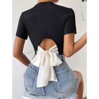 ( NÊN MUA LÙI 1 SIZE SO VỚI THƯỜNG MẶC - ORDER SHEIN ) LARI TOP - Áo croptop tay ngắn cột nơ sau lưng Y2K