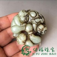 ❈ ❈ Ngọc tự nhiên Xiuyu Mặt dây chuyền cậu bé may mắn Mặt dây chuyền ngọc bích Mặt dây chuyền ngọc bích dành cho nam và nữ Cặp đôi Mặt dây chuyền tay cầm ngọc bích cũ 2502K14
