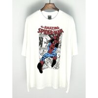 < Người Nhện SPIDER-MAN} Giới Hạn Mỹ Retro Cổ Điển Nặng Đau Khổ Giặt Thủ Công Đường Cao Cấp Tay Ngắn